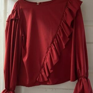 Elegant Red Ruffle Women's Top